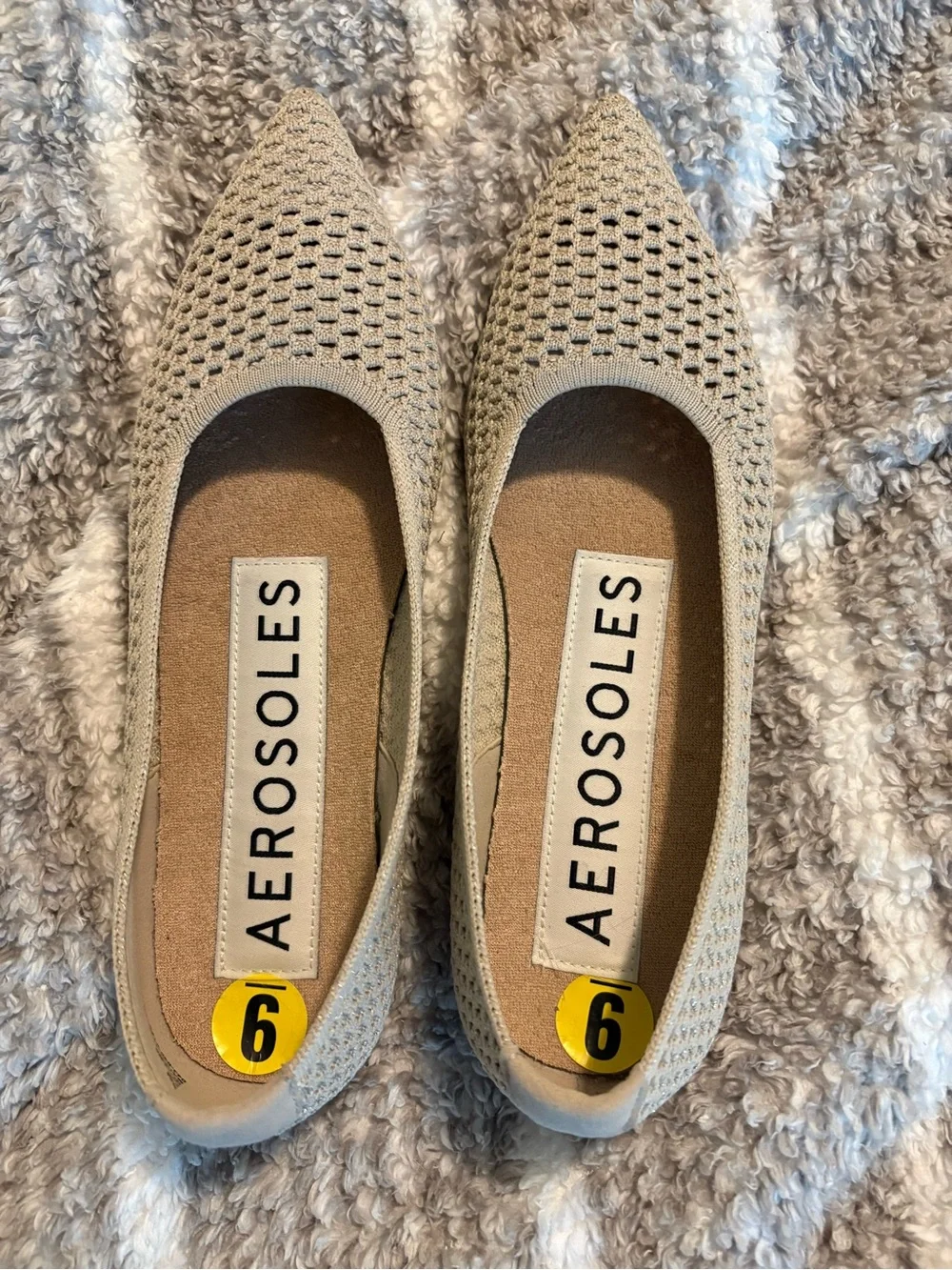 AEROSOLES Pointed Knit Ballet Flats in Light Tan